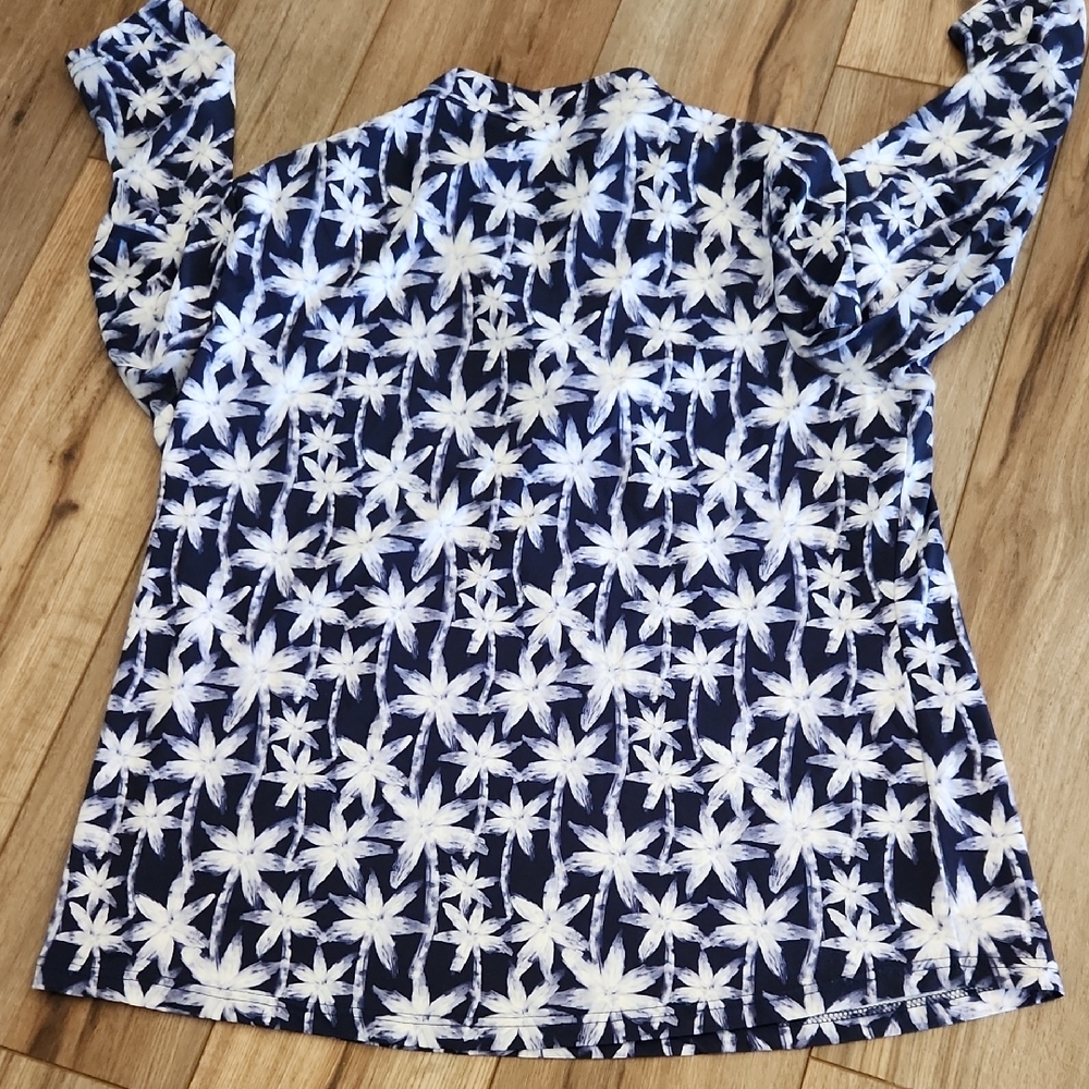 Beachtime Navy & White Women's Quarter Zip Top With Palm Trees Resort Wear 1X - Picture 6 of 6